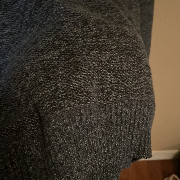 Marbled Navy Blue and White Half-Zip Pullover Sweater, Lined with Plaid Fleece - Picture 5 of 6